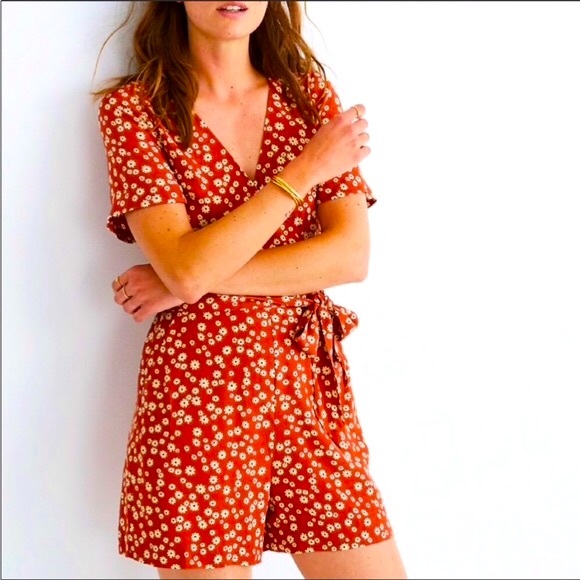 Madewell Floral Wrap Front V Neck Romper Sz 4 - Picture 2 of 10